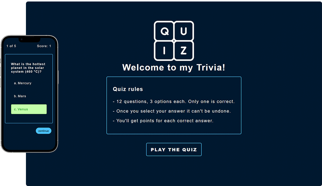 Trivi Quiz game screenshot showed on mobile and desktop devices